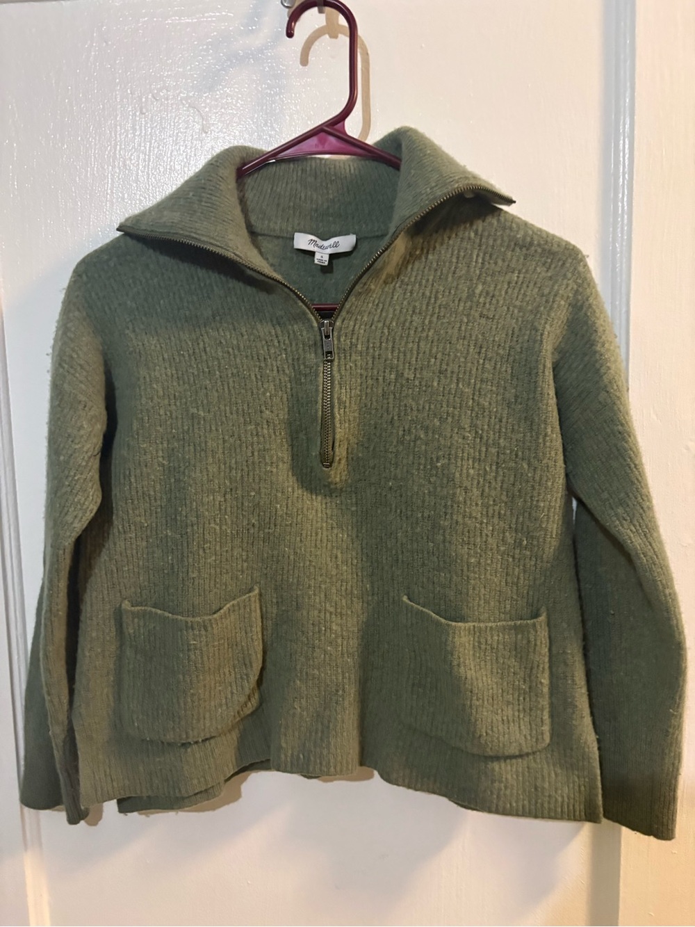 Madewell Green Half-Zip Ribbed Sweater